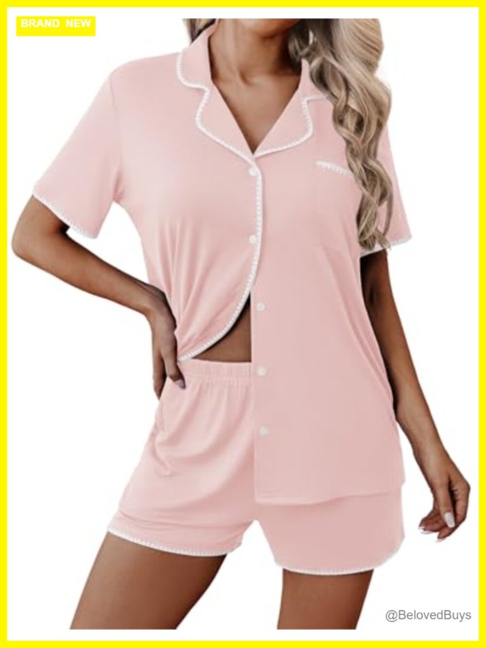 Women's 2-Piece Pajama Set Button Down Top Shorts Soft Sleepwear Lounge